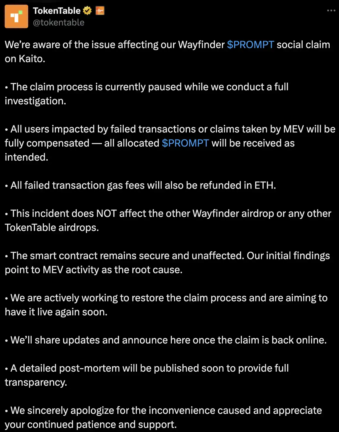 $PROMPT空投遭MEV掠夺120 ETH，社区质疑：AI编写的合约靠谱吗？
